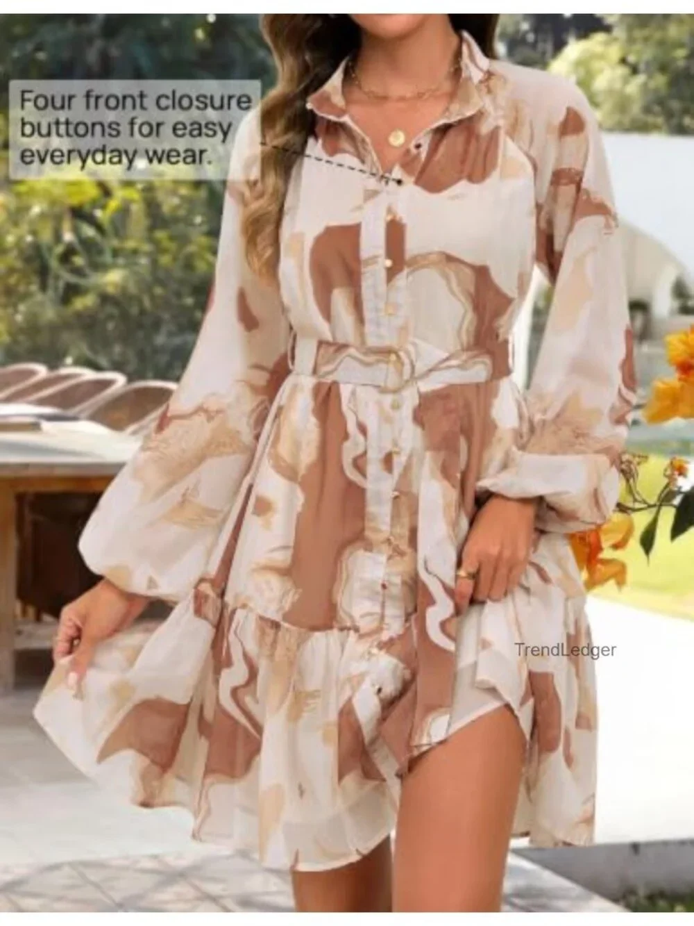 Floral Mini Dress Women Long Sleeve Chiffon Button Down A-line Swing Dress
